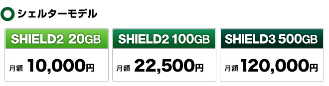 シェルターモデル料金 SHIELD2の100GBが月額23,625円